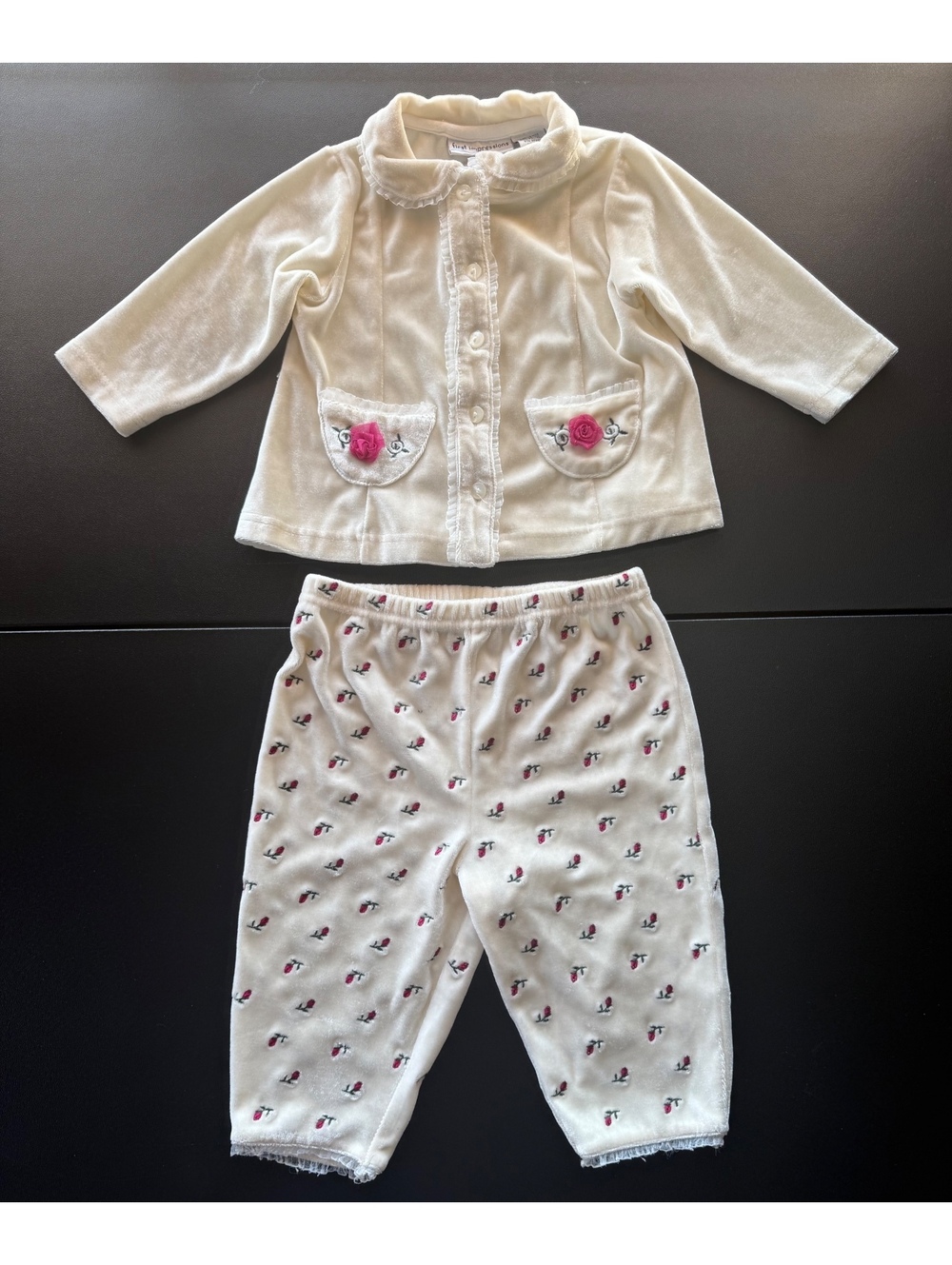 Vintage Y2K 2002 First Impressions Baby Girl 12M Velour Rose 2 Piece Outfit